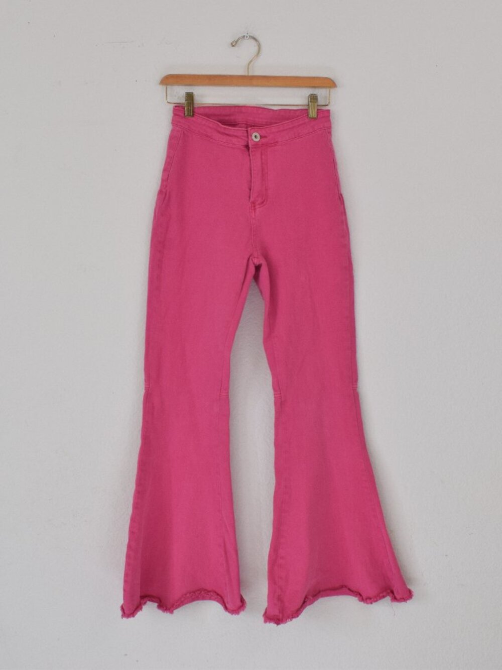 Anna-Kaci Flare‎ Cotton/Poly Pink Pants High Rise SIZE S | 26 waist Bell Bottom